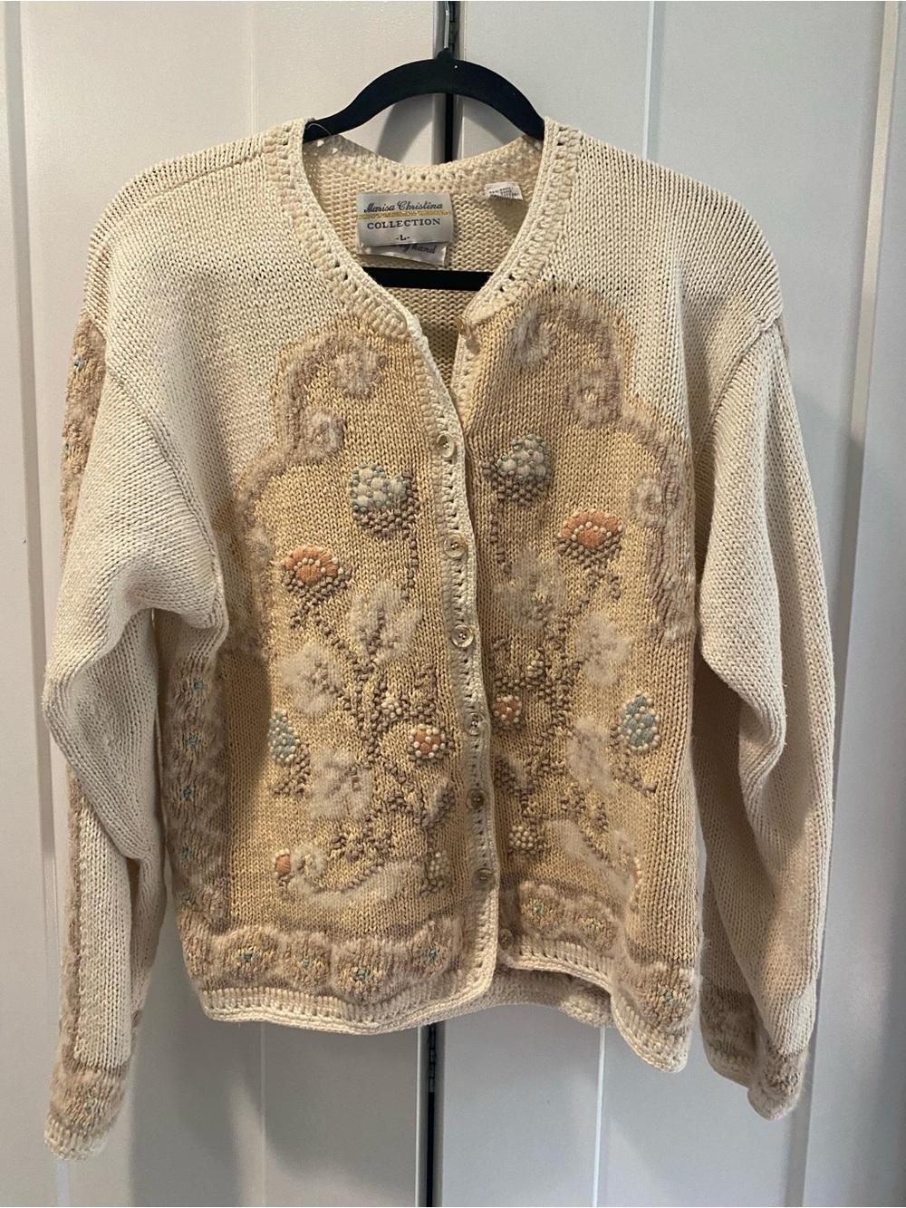 Vintage Cream Embroidered Women's Cardigan Sweater